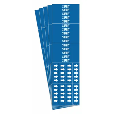 BRADY Pipe Marker: Supply, Blue, White, Fits 3/4 in and Smaller Pipe O.D., 3 Pipe Markers - Supply Adhesive Pipe Markers