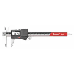 This digital caliper with SPC output measures inside, outside, depth, and step dimensions over a range of 0 to 6 inches (0 to 150 mm). It offers inch/metric conversion, a resolution of 0.0005 in / 0.01 mm, and an accuracy of ±0.02 mm. Constructed from stainless steel, it is suited for general industrial measurement and inspection tasks.