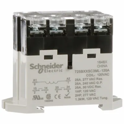 SCHNEIDER Enclosed Power Relay: DIN-Rail & Surface Mounted, 25 A Current Rating, 120V AC - Combination DIN-Rail & Surface-Mounted Relays