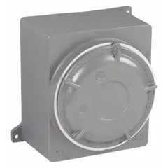 This enclosure with blank cover measures 6 in x 6 in x 6 in and uses screws for closure. It is intended for housing electrical components in hazardous locations where flammable gases, vapors, or dusts may be present.