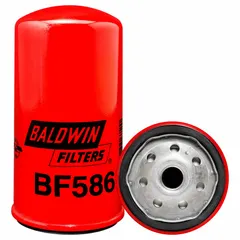 Spin-on fuel filter with cellulose media, 3 1/16 in outside diameter, and M16-1.50 thread size. Includes integral gasket. Used in diesel engine fuel systems to remove contaminants.