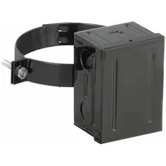 Motor conduit box designed for frame size 48 motors. Includes an adjustable bracket with adjustable band bracket mounting type. Used to house and protect electrical connections in motor installations requiring secure conduit termination.