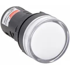 LED indicator pilot light with a raised panel head designed for 22 mm panel mounting holes. Features an M3.5 screw electrical connection for secure wiring. Used on industrial control panels to signal machine status, power-on, or alarm conditions.