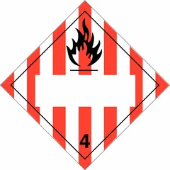 Class 4: Flammable Solids placard, 10 3/4 in x 10 3/4 in, displaying message '4'. Used for identifying hazardous materials during transport on shipping containers.