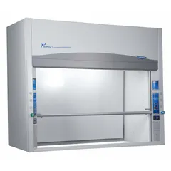 This ducted fume hood is designed for laboratory use to contain and exhaust hazardous fumes, vapors, and particulates. It includes pre-wired T8 LED lighting. The base/stand, work surface, and blower are not included and must be ordered separately.