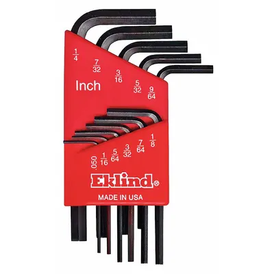 EKLIND Hex Key Set: 11 - 15 Pieces, Hex-L Short, L, SAE, Std End, Short, 11 Pieces - L-Shaped Hex Key Sets