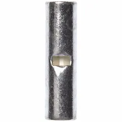 Non-insulated butt splice connector for joining two wires in electrical applications. Accepts wire sizes 12 AWG to 10 AWG, rated 600 V. Supplied in a pack quantity of 500. Suitable for industrial wiring, panel building, and general maintenance tasks requiring a permanent connection.