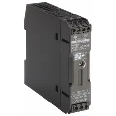 Single-phase DIN Rail mount DC power supply with plastic housing. Accepts 100 to 240 V AC input and delivers 15 W rated output power at 3 A. Suitable for powering control panels, automation systems, and sensors in industrial environments.