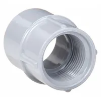 PVC threaded conduit adapter with 1-1/2 in trade size and female 1-1/2 in thread. Rated for Schedule 40 and 80. Used to connect PVC conduit to threaded fittings or enclosures in electrical conduit systems