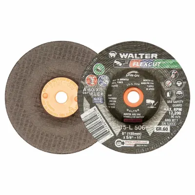 WALTER SURFACE TECHNOLOGIES Depressed Center Grinding Wheel: Type 29, 5" x 1/4" x 5/8"-11 - General Purpose Grinding Wheels for Carbon & Stainless Steel