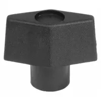 T-handle knob with a threaded through-hole, made of plastic. Features a 1.16 in diameter and 1/4"-20 thread. Used for manual adjustment, clamping, and positioning on machinery, fixtures, and industrial equipment