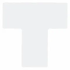 Solid white, no-legend polyester floor marking tape in T-shape. Each sheet measures 4 in x 10 in with 8 mil thickness. Supplied in a 20-pack. Used for marking aisles, hazard zones, or equipment boundaries in industrial facilities.