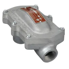 Iron pulling elbow with powder-coated finish, featuring 1-1/2 in FNPT x 1-1/2 in FNPT ends and NPT threading. Used in conduit runs to change direction and facilitate cable pulling in industrial environments.