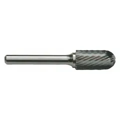 Single-cut ball-nosed tree bur with 1/8" head diameter, 1/4" head length, and 1/8" shank. Trade number SF-41. Used for material removal, deburring, and shaping on ferrous and non-ferrous metals, as well as composites, in metalworking and die making applications.