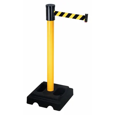 RETRACTA-BELT Barrier Post with Belt: Black/Yellow, Diagonal Stripe, No Legend - Pattern Retractable Belt Post Barriers