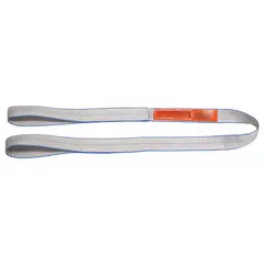 This LIFT-ALL web sling is a Type 3 protected-edge polyester flat-eye sling with a 3 ft sling length and 16 in eye length, constructed from 1 ply. It features a silver/blue color and a standard tag for identification. Suitable for lifting and rigging applications requiring a protected-edge configuration.