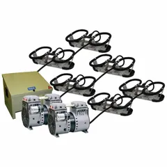 Fine bubble diffuser system producing 3 to 5 mm bubbles. Maximum air flow of 9.6 cfm covers 452 sq ft surface area. Used for aeration in ponds, basins, and other water bodies to enhance oxygen transfer.