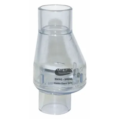 VALTERRA Check Valve: Swing, Inline Valve Body, 1 in Pipe Size, Socket x Socket - PVC Inline Spring-Loaded Swing Check Valves