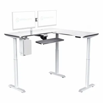 VERSADESK Standing Desk: White, Wood, 60 in Overall Wd, 72 in Overall Dp - Electric Adjustable-Height Desks
