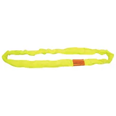 Endless round sling made of polyester with polyester cover. Body diameter 1 1/8 in, sling length 17 ft. Used for lifting and rigging heavy loads in industrial settings such as construction, manufacturing, and warehousing. Flexible construction protects load surfaces.