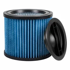 This DAYTON cartridge filter is a standard wet/dry paper filter designed for use with Dayton canister vacuums. It captures both dry debris and liquid spills, making it suitable for general workshop cleanup and industrial maintenance tasks. The filter material is paper, and it supports wet/dry pickup.