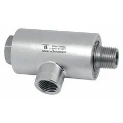 Single-passage rotating joint for transferring media such as water, air, or oil from a stationary supply to a rotating shaft. Constructed of plain 304 stainless steel with a 1/2 in threaded rotating shaft and a maximum speed of 150 RPM. Suitable for use in industrial machinery, packaging equipment, and rotary indexing tables where a compact, corrosion-resistant connection is required.
