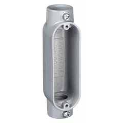 Aluminum C straight type conduit outlet body with powder-coated finish. 3/4 in trade size, set screw hub, 7 cu in body capacity. For use with EMT conduit to provide access for pulling, splicing, or turning conductors in electrical systems.