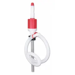This hand siphon drum pump features a polyethylene housing and delivers 7.47 oz of fluid per stroke. It includes a hose and operates via piston action. Suitable for transferring fluids from drums or containers in industrial maintenance and automotive settings.