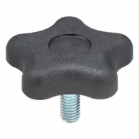 Plastic knob with steel threaded stud. Thread size 3/8"-16, thread length 1 in. Used for manual adjustment and fastening on machinery, jigs, and fixtures