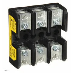 3-pole open-block fuse holder for UL Class T fuses, rated 600 V AC. Features box-lug terminals for secure wire connections and non-indicating design. Suitable for overcurrent protection in industrial power distribution, panelboards, and control circuits.