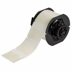 Precut wraparound label measuring 2 1/4 in x 2 1/2 in, made of 2 1/2 in self-extinguishing vinyl in clear matte finish. Designed for use with Brady i3300 printer series and B30-R4300 ribbon. Suitable for pipe, cable, and equipment identification in industrial environments.
