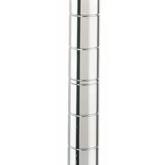Stainless steel split sleeve posts for wire shelving systems, providing corrosion resistance in dry environments. Each post measures 86 inches tall by 1 inch in diameter with a silver finish. Includes leveling feet for stable installation. Suitable for industrial storage applications requiring corrosion-resistant vertical supports.