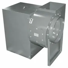 Belt-drive blower for kitchen exhaust and general ventilation in commercial or industrial settings. Moves air through ductwork to remove heat, smoke, and odors. Supplied without a drive pack, allowing selection of motor and pulley combination for specific airflow requirements.