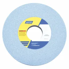 NORTON Type 1 straight grinding wheel, 10" diameter x 1" thickness x 3" arbor hole, specification 5SG46-JVS, wheel hardness J. Designed for cool-cutting grinding on all metals, this wheel reduces heat buildup during use. Suitable for general fabrication, maintenance, and metalworking applications in industrial facilities.