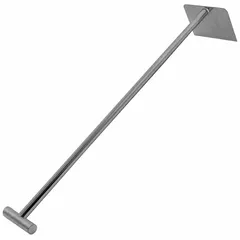 This stainless steel hygienic hoe features a 60-inch blade length and is FDA compliant. It is designed for scraping, mixing, or moving bulk materials in food processing and other sanitary environments. Note: not metal detectable.