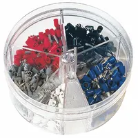 Mixed wire connector and terminal set containing 100 pieces, comprising 50 pieces each of Mfr. No. FSD81-10 connectors. Accommodates wire sizes from 12 AWG to 6 AWG. Used for terminating and splicing conductors in electrical installations