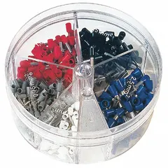 Mixed wire connector and terminal set containing 100 pieces, comprising 50 pieces each of Mfr. No. FSD81-10 connectors. Accommodates wire sizes from 12 AWG to 6 AWG. Used for terminating and splicing conductors in electrical installations.