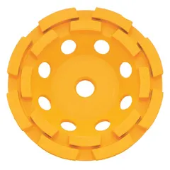 This 7-inch diameter cup grinding wheel features a turbo diamond segment design with 18 segments for aggressive material removal. The 5/8"-11 arbor fits angle grinders. Suitable for grinding concrete, masonry, and stone surfaces in construction and surface preparation tasks.