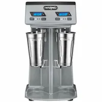 Aerating/mixing drink mixer with two spindles for simultaneous operation. Features 3 speeds, 56 oz capacity, and 2 hp motor on 120V AC. Suitable for preparing shakes, smoothies, and frozen beverages in commercial kitchens, bars, and cafes