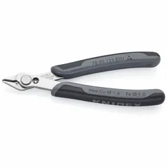 ESD-safe flush-cut pliers with pointed jaws for precision cutting in static-sensitive environments. Overall length 5 in, jaw length 3/8 in, jaw width 1/2 in. Suitable for cutting wires and small components in electronics assembly and repair.