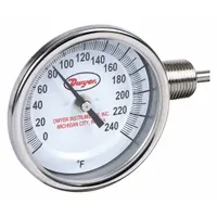 DWYER Dial Thermometer: 0°F to 240°F, ±2%Full Scale Accuracy, 6 in Stem Lg, 3 in Dial Dia (MPN BTLR36051)