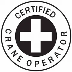 2-inch diameter, non-reflective, English-language circle label for hard hats. Indicates certified crane operator status. Pack of 4 labels. Suitable for use in construction, manufacturing, and industrial environments to identify qualified personnel.