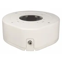 Gray aluminum junction box designed for cable management and secure mounting of Transcendent series turret cameras. Includes mounting hardware. Compatible with VTC-T4B4HR2MD model. Suitable for indoor or outdoor surveillance installations where a protective enclosure for cable connections is required.