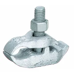 Steel beam mount for securing conduit, pipe, or cable to steel beams. Galvanized finish with gray color. Accommodates beam flange thickness from 3/16 in to 11/16 in. Compatible with 1-1/2 in EMT conduit. UL Listed.