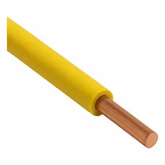 Single-conductor 14 AWG solid copper building wire rated 600 V, THHN/THWN-2. Yellow insulation, 1000 ft length. Suitable for general-purpose power and lighting circuits in conduit systems per NEC.
