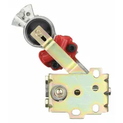 Aluminum emergency gladhand with 3/8"-18 thread, 45° angle, and 120 psi max working pressure at 70°F. Used in air brake systems for connecting tractor and trailer emergency lines in commercial vehicles. No shut-off included.