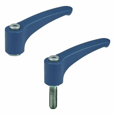 ELESA Adjustable Handle: Threaded Stud, 5001, Blue, Plastic, M6 Thread, 63 mm Lg - Metal-Detectable Handles with Threaded Stud