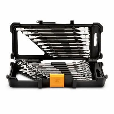 GEARWRENCH Combination Ratcheting Wrench Set: Alloy Steel, Full Polish Chrome, Std - SAE & Metric 12-Point Ratcheting Combination Wrench Sets