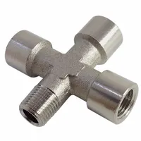 LEGRIS Metal Pipe Cross: Cross, 1/4 in x 1/4 in x 1/4 in x 1/4 in, Nickel-Plated Brass, 870 psi (MPN 0909 00 13)