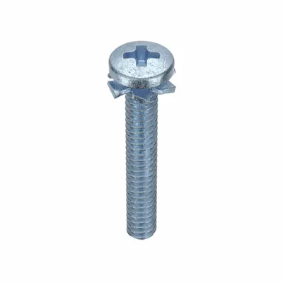 SEMS Screw: External Tooth, #6-32 Thread Size, 1 in Lg, Steel, Zinc-Plated, Pan - Machine Screws with External Tooth Lock Washers